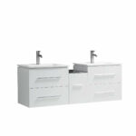 60" White Wall Mount Double Sink Bathroom Vanity with White Ceramic Countertop Jacob - Image 2