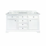 60" White Freestanding Double Sink Bathroom Vanity with Carrera Marble Countertop Milan – Image 3