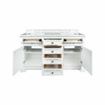 60" White Freestanding Double Sink Bathroom Vanity with Carrera Marble Countertop Milan – Image 4