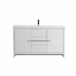60" Glossy White Freestanding Single Sink Bathroom Vanity with White Polymarble Countertop – Image 7