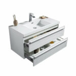 36" White Wall Mount Bathroom Vanity with White Polymarble Countertop Sofia - Image 3