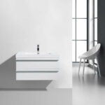 36" White Wall Mount Bathroom Vanity with White Polymarble Countertop Sofia - Image 7
