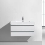 36" White Wall Mount Bathroom Vanity with White Polymarble Countertop Sofia
