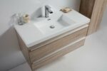 36" Soft Oak Wall Mount Bathroom Vanity with White Polymarble Countertop Sofia – Image 3