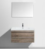 36" Soft Oak Wall Mount Bathroom Vanity with White Polymarble Countertop Sofia